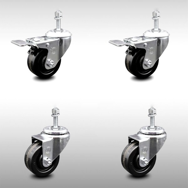 Service Caster 3.5 Inch SS Phenolic Swivel 10mm Threaded Stem Caster Total Lock Brake, 2PK SCC-SSTSTTL20S3514-PHS-M1015-2-S-2 - main